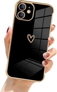 iPhone 11 Fekete Szilikon Tok Arany Szívecskékkel - Ütésálló, Lányos Dizájn 1