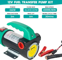 OULUTO 12V 260W Dízel Szivattyú Automata Leállítással - Öntöltő Üzemanyag Átszivattyúzó Réz Motorral, Tömlőkkel és Fúvókákkal - OLT260 Model 2