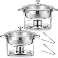 Wilprep 5,5 L Rozsdamentes Acél Ételmelegítő Szett 2 db - Kerek Chafing Dish Üvegfedővel, Ételtároló Edény Éttermeknek, Büféknek, Rendezvény 9