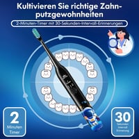 DADA-TECH Elektromos Gyerek Fogkefe 3-12 Éveseknek - Űrhajós Fekete, 3 Tisztítási Mód, Időzítő, Szokásformáló Matricák, Újratölthető 7