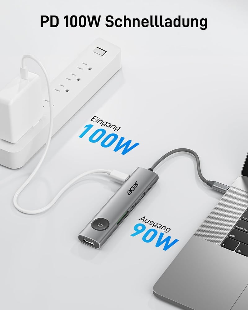 Acer 7-in-1 USB-C Hub - 4K@60Hz HDMI Adapter, 100W PD Töltés, 2 USB 3.0 Port, Kártyaolvasó, Képernyővezérlés - MacBook, Surface, iPhone Komp