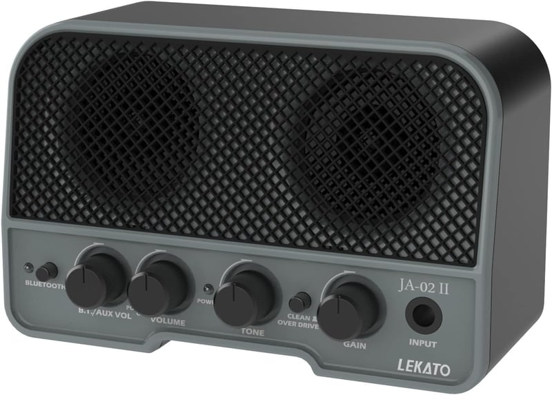 LEKATO 5W Mini Gitárerősítő Kettős Hangszóróval - Hordozható Elektromos Gitár Kombó Erősítő Clean és Overdrive Csatornával, Bluetooth 5.0, Ú