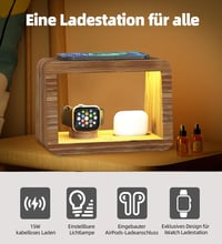 Alltripal 15W Vezeték Nélküli Töltőállomás Asztali Lámpával - 3in1 iPhone/AirPods/iWatch Töltő, 3 Színhőmérsékletű Éjjeli Lámpa, Bambusz

AI 4