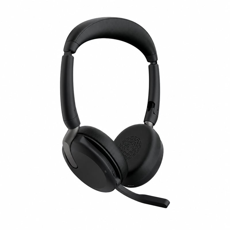 Căști stereo Bluetooth Jabra Evolve2 65 Flex cu suport de încărcare wireless — fără nano USB, cablu USB și husă (stare: vezi a 2-a imagine)
