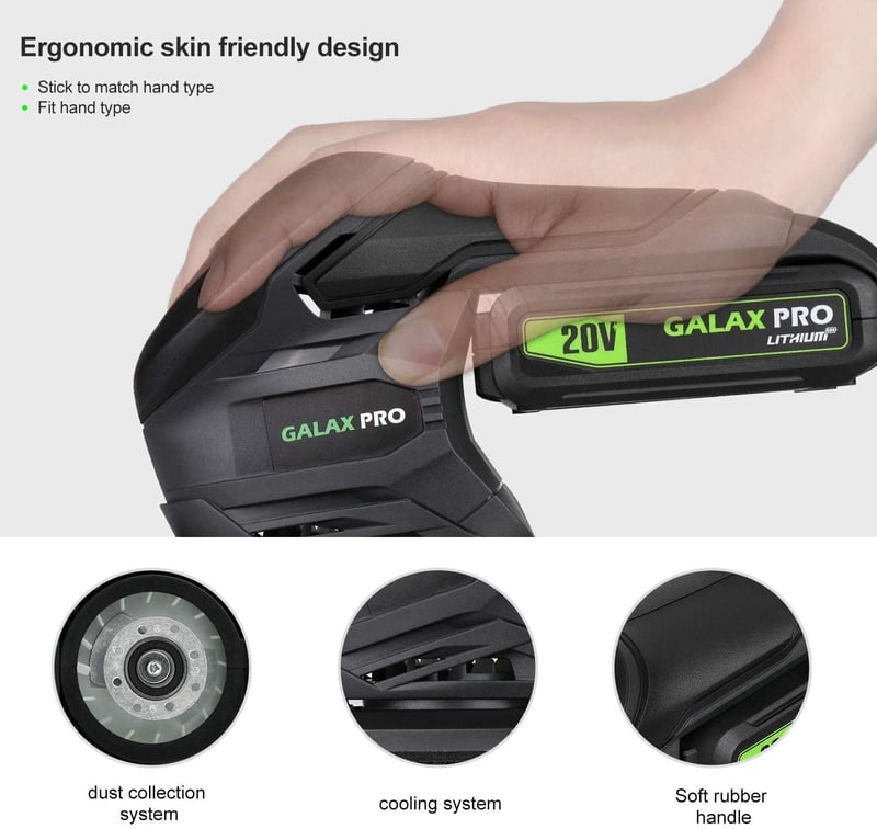 GALAX PRO 20V Akkumulátoros Multicsiszoló Deltacsiszoló Készlet - 140x94mm, Porzsákkal, 20db Csiszolópapírral, Akkumulátorral és Töltővel