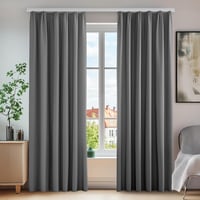Deconovo Sötétítő Függöny Hőtartó Polyester Anyagból - Világosszürke Fényzáró Függönypár Ráncolt Szalaggal, 245x140 cm, Hőszigetelő 1