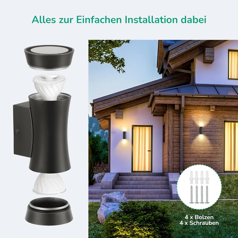 EDISHINE Kétirányú LED Kültéri-Beltéri Fali Lámpa, Sötétszürke Fém, IP44 Vízálló, GU10 Foglalat, Modern Terasz Erkély Világítás