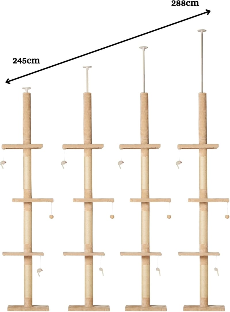 Runesol magasságállítható macskakarcsoló 236-278 cm, többszintű macskafa falrögzítéssel
