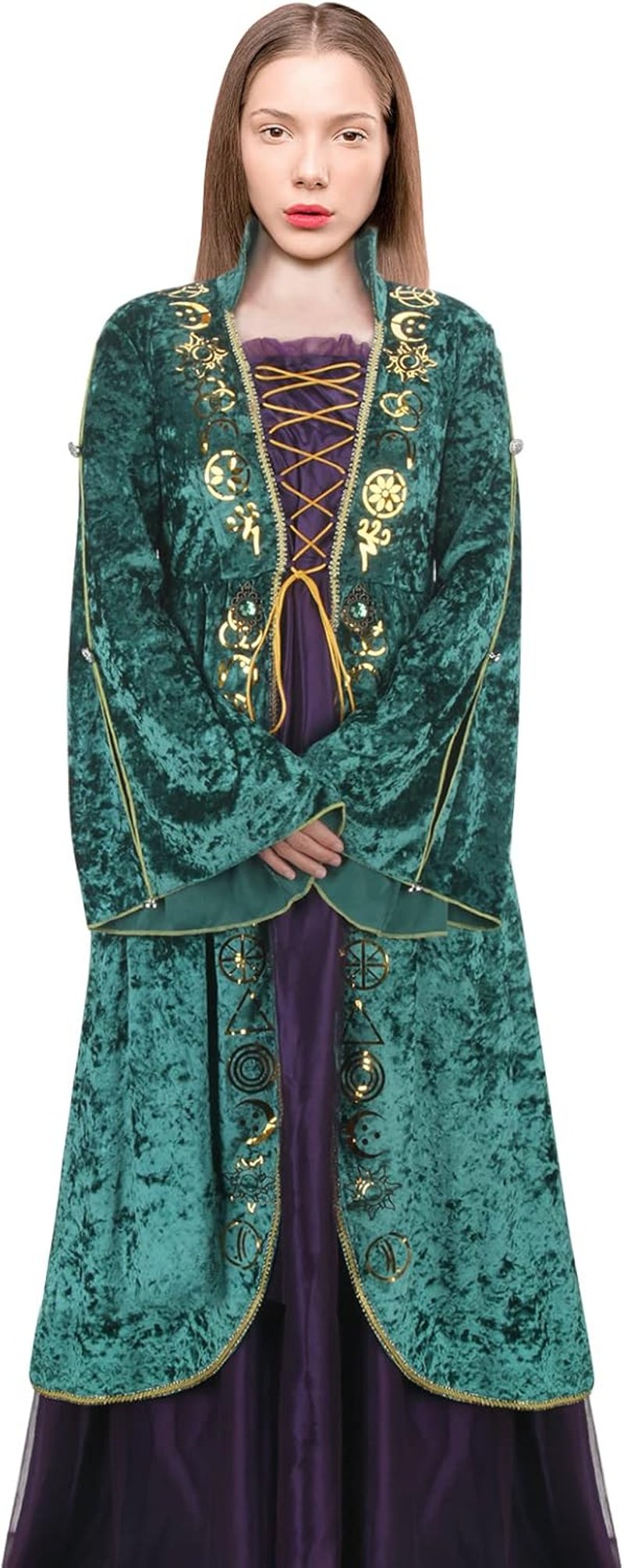 LIKUNGOU Winifred Sanderson Női Középkori Zöld Boszorkány Jelmez Ruha Halloween Farsangi Cosplay Kosztüm M-es Méretben