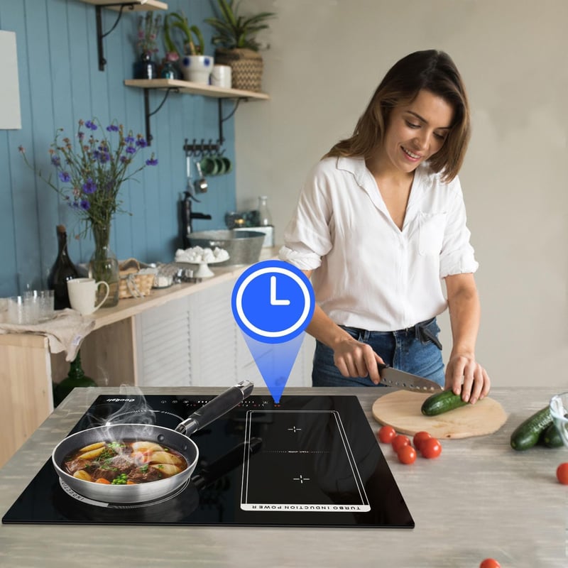 Cooksir 4 zónás indukciós főzőlap 3500W, kombinált grillzónával, 59 cm-es, dugós csatlakozással, érintőszenzoros vezérléssel, fekete üvegker