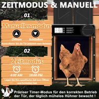 INNOLAND Automata Csirkeajtó - Extra Nagy Méretű, Időzíthető, Alumínium, Becsípődésgátlós, Vízálló Kijelzős, Akkumulátoros Tyúkól Ajtó Csirk 4