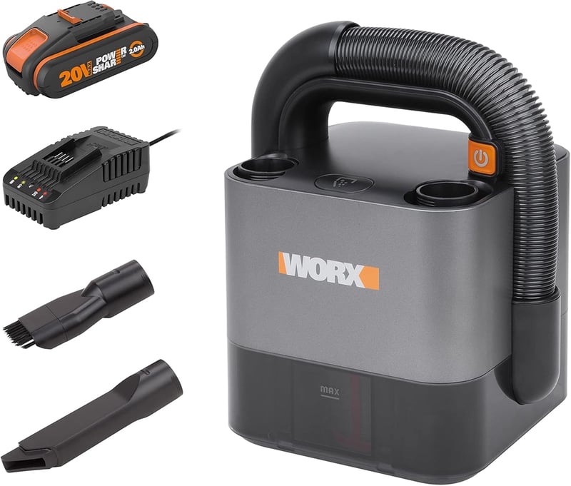 WORX 18V Akkumulátoros Kézi Porszívó, Cube Vac WX030, PowerShare, Erős Szívóerő, HEPA Szűrő, 25 Perc Üzemidő, Kompakt, Hordozható, Akkuval é
