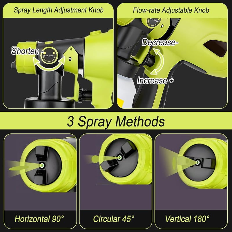 CDIYTOOL Akkumulátoros Festékszóró Ryobi 18V Akkumulátorhoz - HVLP Elektromos Szórópisztoly 4 Fúvókával és 1000ml Tartállyal Falakhoz, Kerít