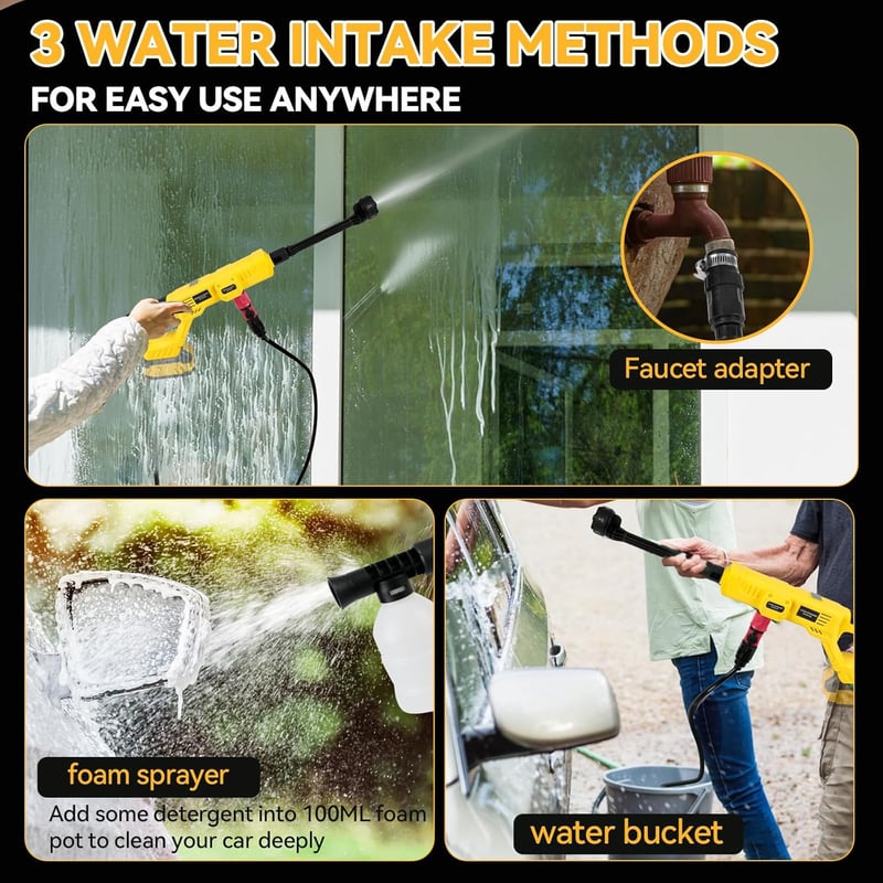 CDIYTOOL Akkumulátoros Magasnyomású Mosó DEWALT 20V Akkuhoz - 1000PSI Hordozható Tisztító 6 az 1-ben Fúvókával és Habosítóval Autó, Kerítés,