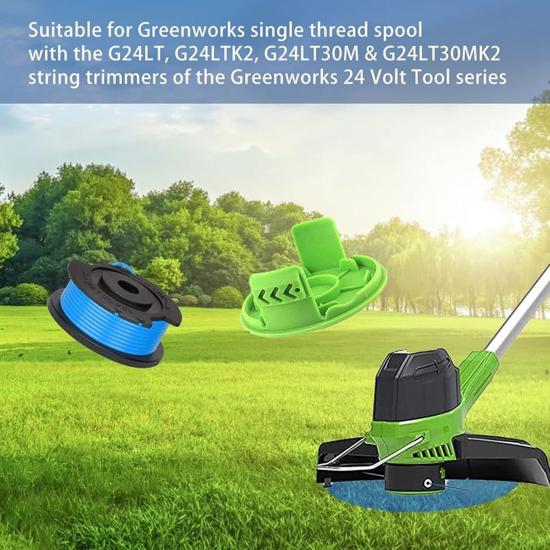 CDIYTOOL fűkasza damilorsó csere 1,65 mm 4,9 m zöld Greenworks 24 V G24LT G24LTK2 G24LT30M G24LT30MK2