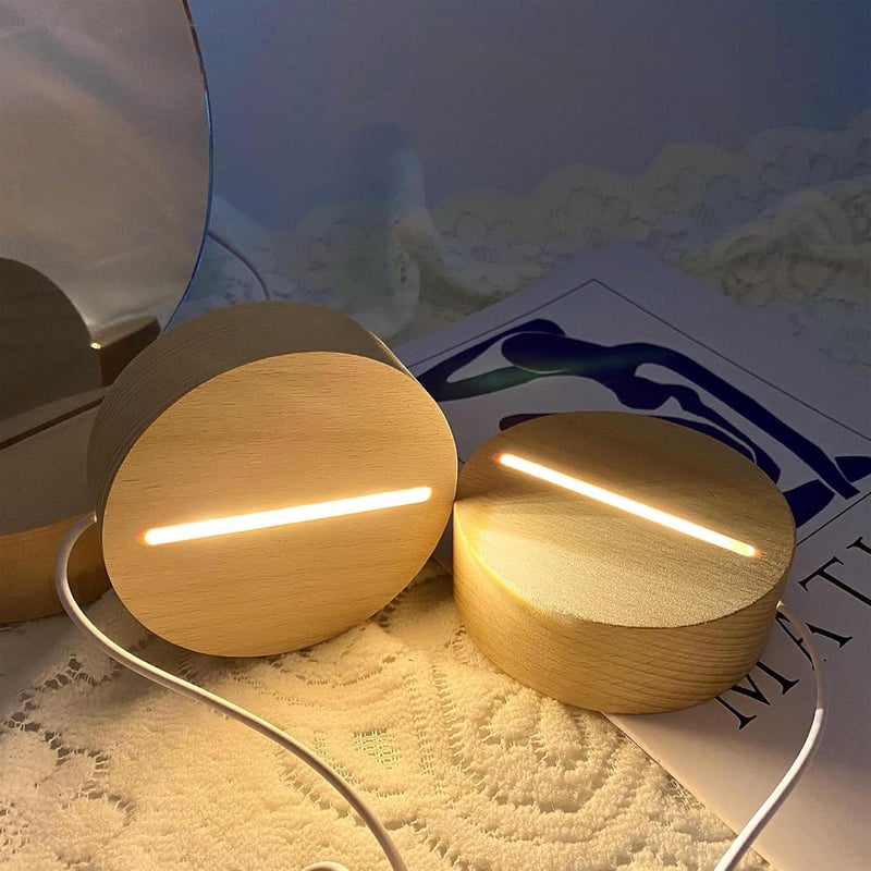 CDIYTOOL LED világító fa alap 2db USB meleg fehér kerek dekoratív asztali kijelző