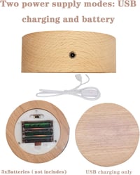 CDIYTOOL LED világító fa alap 2db USB meleg fehér kerek dekoratív asztali kijelző 4