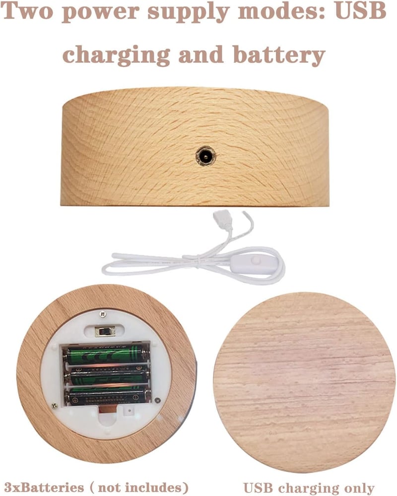 CDIYTOOL LED világító fa alap 2db USB meleg fehér kerek dekoratív asztali kijelző