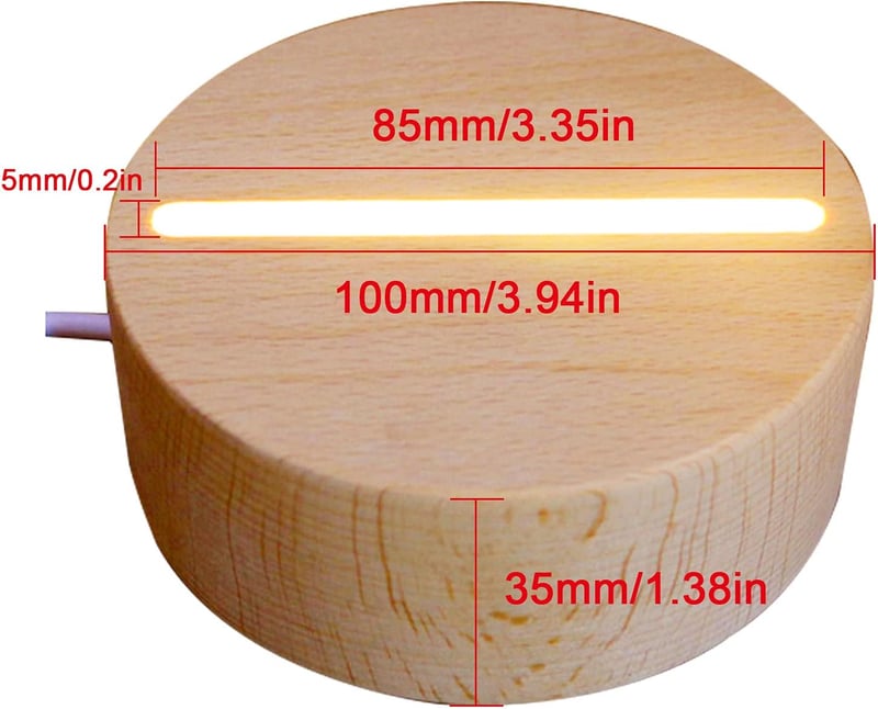 CDIYTOOL LED világító fa alap 2db USB meleg fehér kerek dekoratív asztali kijelző