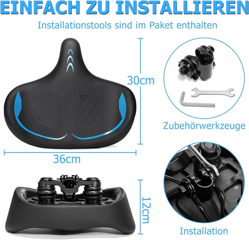 CDYWD Ergonomikus Kerékpár Nyereg Extra Széles Puha Párnázott Férfi Női Univerzális - blue