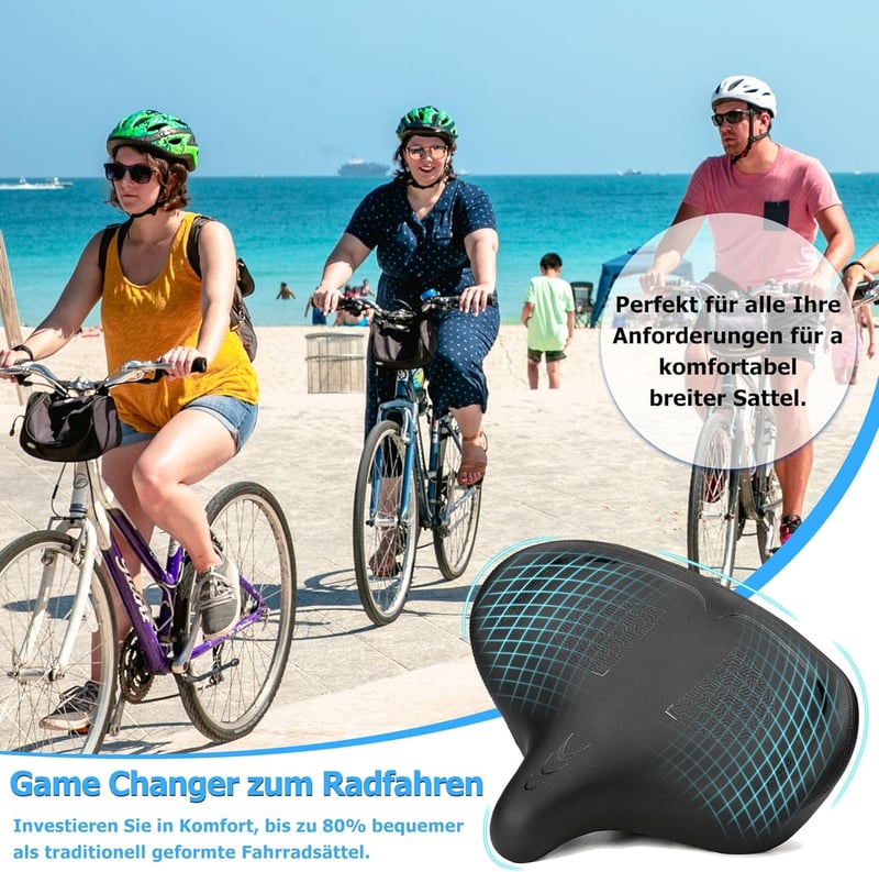 CDYWD Ergonomikus Kerékpár Nyereg Extra Széles Puha Párnázott Férfi Női Univerzális - 2-Black