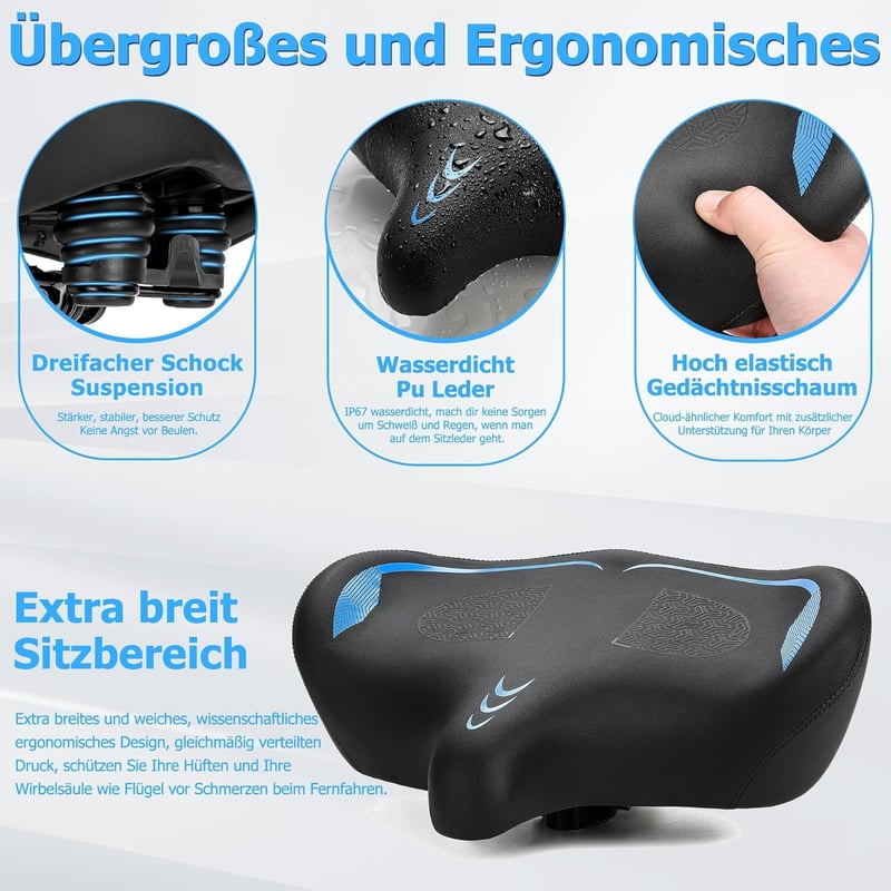 CDYWD Ergonomikus Kerékpár Nyereg Extra Széles Puha Párnázott Férfi Női Univerzális - blue