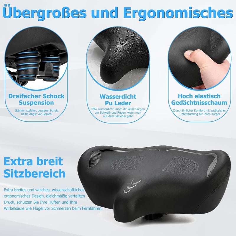 CDYWD Ergonomikus Kerékpár Nyereg Extra Széles Puha Párnázott Férfi Női Univerzális - 2-Black
