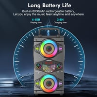 TOMPROAD Bluetooth Hangszóró 60W - Hordozható Vezeték Nélküli Hangfal Karaoke Funkcióval, FM Rádióval, LED Világítással és Távirányítóval 4