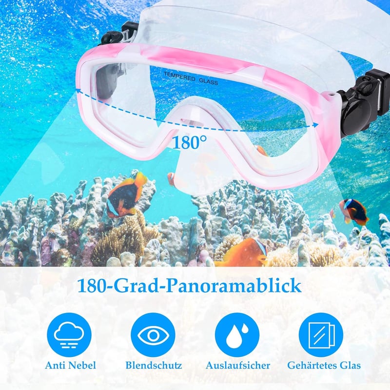 Kinder rózsaszín búvárszett gyerekeknek - 180°-os panoráma maszk és légzőcső
