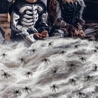 Óriás Halloween Pókháló Szett 100g - 60 Műpókkal, Fekete-Fehér, 27m² 6
