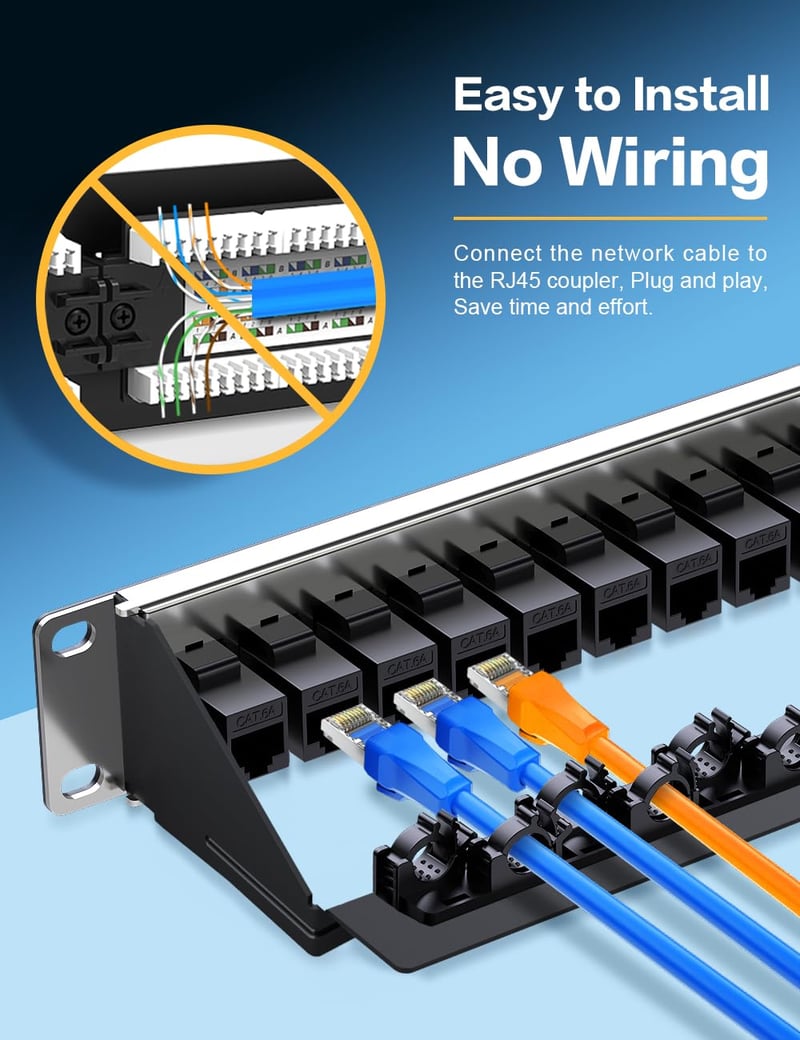 Enman Group 24 Portos Cat6A Árnyékolt Keystone Patch Panel 19" Rack Szekrényhez, Intelligens Kábel Menedzsmenttel, Fekete