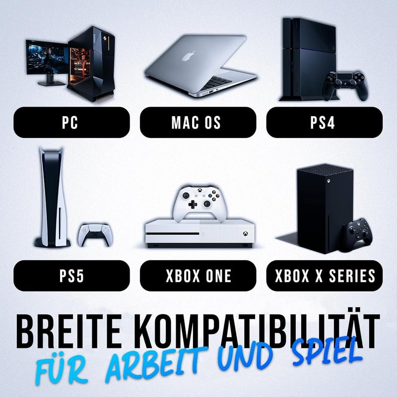 KLIM Chroma RGB Gamer Billentyűzet - Német QWERTZ, Fehér, Vízálló, Csendes Billentyűk, Tartós, Ergonomikus, USB Kábeles - PC, Mac, PS4, PS5 