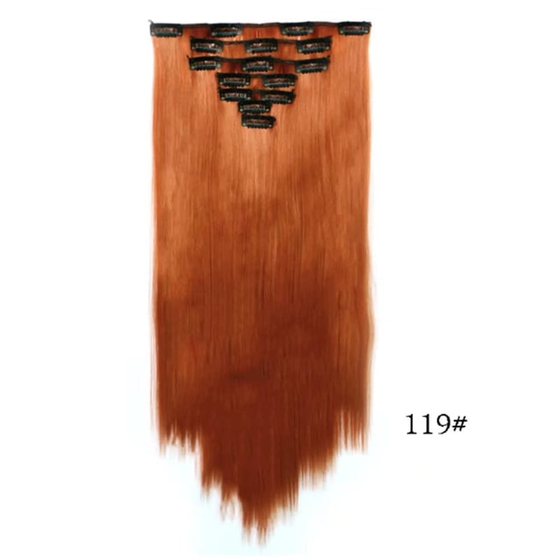 iLUU Rézvörös Egyenes Clip-in Hajhosszabbítás Szett - 56cm, 130g, 7 részes, Hőálló Szintetikus