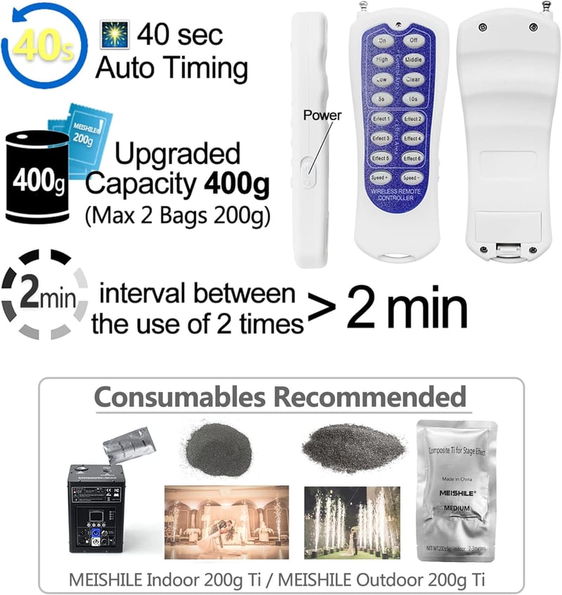 MEISHILE 600W Jégszökőkút Effektgép Esküvőre és Rendezvényekre - 400g Kapacitás