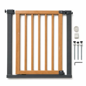 Poartă de siguranță pentru copii Safety 1st Simply Close, Lemn și Grafit, 73-80 cm — Materialul este ușor deteriorat în câteva locuri, prezintă urme de utilizare (Produs de expunere)