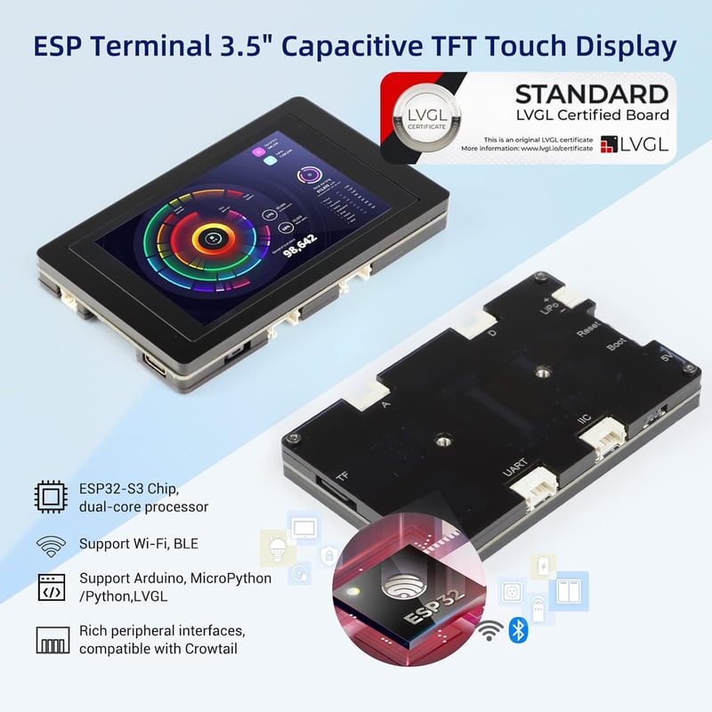 ESP32 IoT fejlesztőkészlet 3,5" érintőkijelzővel - ILI9488 vezérlős TFT