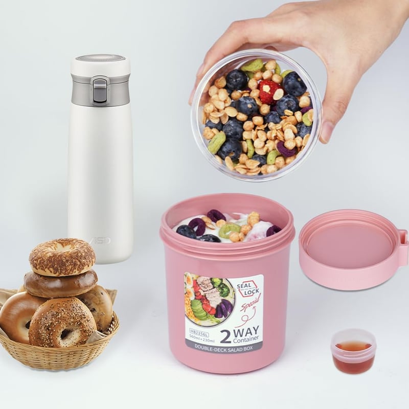 HOTUT Rózsaszín Müzlis Pohár Kanállal, 790ml, BPA-mentes, Szivárgásmentes