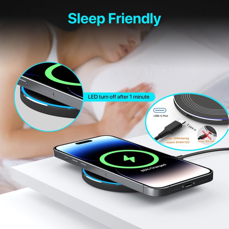 HONGYEE 20W Vezeték Nélküli Gyorstöltő Állomás - Indukciós Töltőpad iPhone 16/15/14/13/12, Samsung Galaxy S24/S23/S22/S21 Készülékekhez