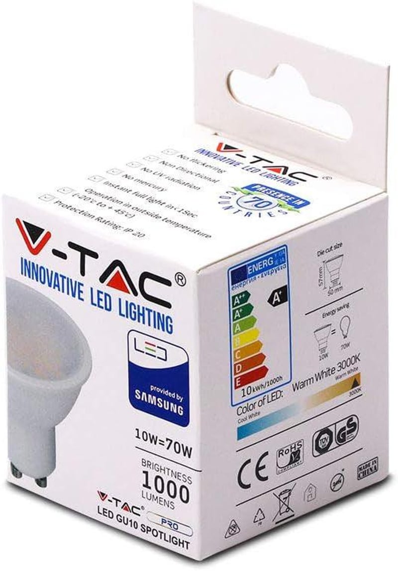 Samsung Chipes V-TAC GU10 LED Spotlámpa 10W Meleg Fény Homályos