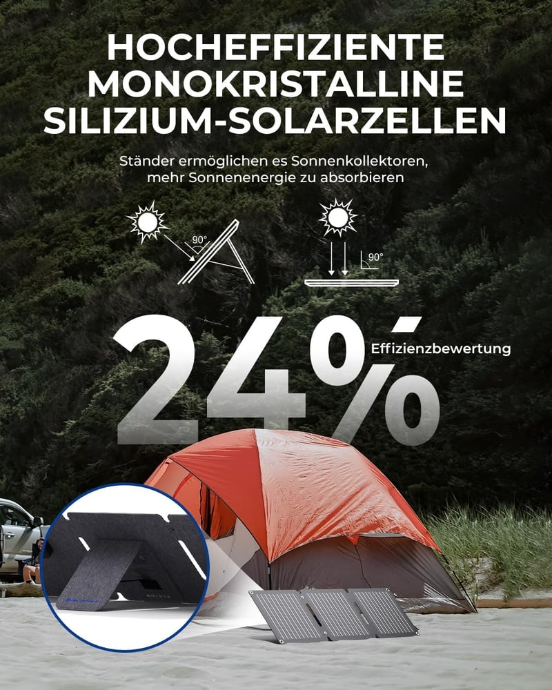 BigBlue Solarpowa 20W ETFE Összehajtható Napelemes Töltő, USB-A és USB-C Csatlakozóval, IP65 Vízálló, Állvánnyal, Mobiltelefon és Tablet Kom