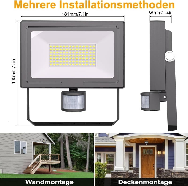 MEIKEE 80W LED Reflektor Mozgásérzékelővel, 7520 Lumen, 6500K Hideg Fehér, IP66 Vízálló Kültéri Lámpa Kerthez, Garázshoz, Teraszhoz