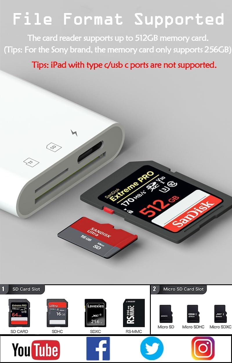 Oliveria 2 az 1-ben SD Kártyaolvasó iPhone/iPad Készülékekhez - Micro SD/SD Dual Slot, Egyidejű Töltés, Plug and Play, 4K Videó Támogatás