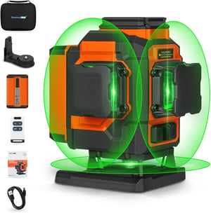 TakamineTech 3x360° Zeleni Laser Libela - 12 Linijski Samonivelirajući Laser s Daljinskim Upravljačem, za Gradnju, Postavljanje Pločica, s Type-C Punjenjem