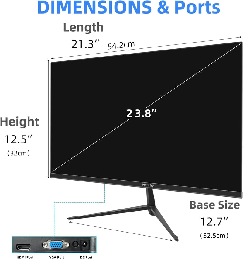 Wstirhy 24" Full HD IPS Monitor - 75Hz, 5ms, HDMI/VGA Csatlakozás, Vékony Keret, Falra Szerelhető, Otthoni és Irodai Használatra, Fekete