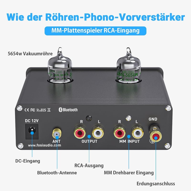 Fosi Audio Box X3 csöves MM lemezjátszó előerősítő Bluetooth 5.0 Hi-Fi rendszerekhez