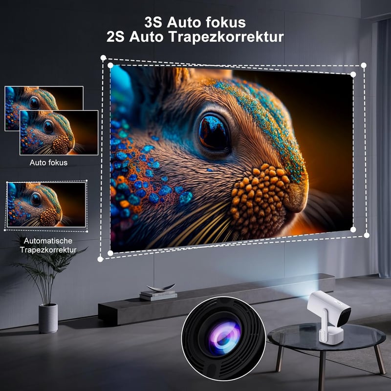 Eroshoo R1 Hordozható Mini Projektor - 10000 Lumen, 1080P, 4K Támogatás, Android TV 11.0, WiFi 6, Bluetooth 5.2, Beépített Akkumulátor, 270°