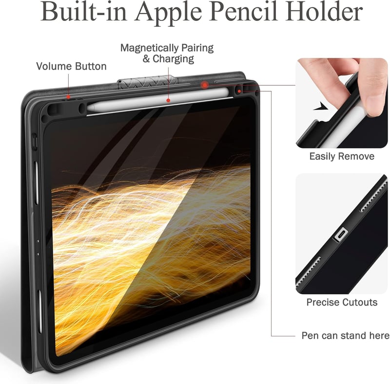 AUAUA iPad Pro 12.9 Tok 2018-2022 Modellekhez (3/4/5/6. Generáció) - PU Bőr Védőtok Apple Pencil Tartóval, Automatikus Alvás/Ébresztés Funkc