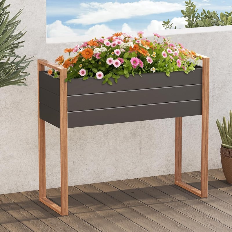 Grand patio Fém Magaságyás Kert - Időjárásálló Virágláda Drénlyukakkal, Erkélyre és Kültérre (100 x 38 x 91 cm, Fekete)