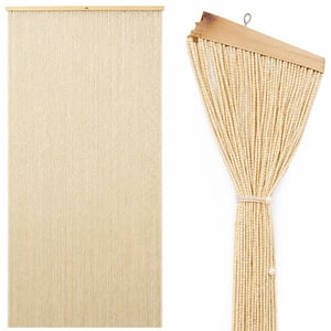 Perdea cu mărgele Ezcasch Fa, lucrată manual, bej, 90x200 cm, 90 de șiruri — defectă, funcționează parțial: partea superioară este ruptă (stare: vezi a 2-a fotografie)
