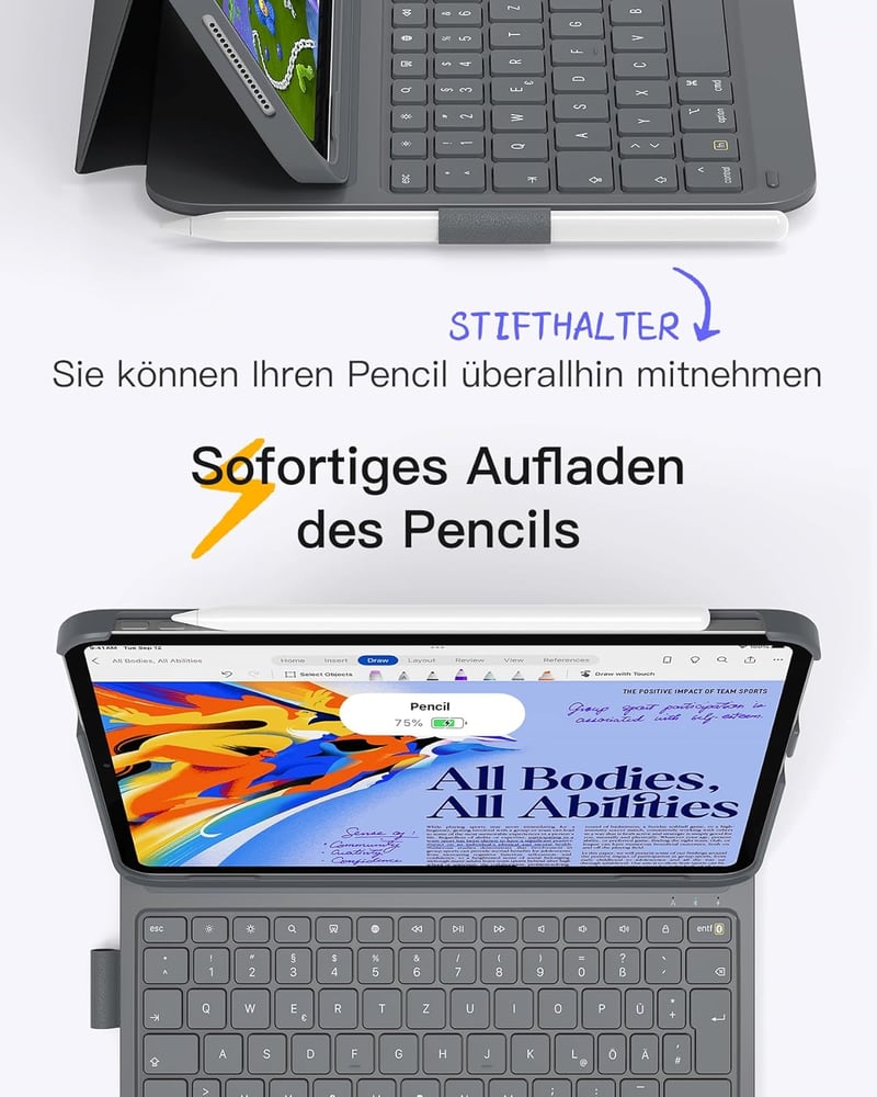 Inateck ultrakönnyű iPad billentyűzetes tok - 10. gen, Air 5/4, Pro 11 - QWERTZ